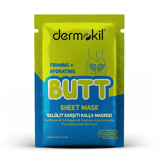 Dermokil Butt Sheet Mask: Smooth, Tone & Firm - Anti-Cellulite & Anti-Aging Caffeine & Pomegranate Treatment for Body Skincare