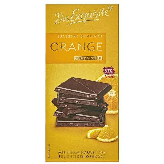 Das Exquisite Dark Chocolate Orange, Gourmet Bitter Chocolate with Real Orange Granules - 50% Cocoa, Natural Vanilla, 100g