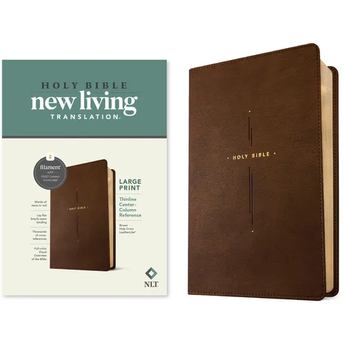 NLT Large Print Thinline Center-Column Reference Bible, Filament Enabled (Leatherlike, Brown Holy Cross, Red Letter) - Imitation Leather