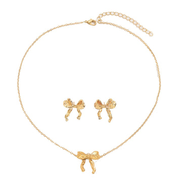 Hot Selling Cross-border European American Women Jewelry Set, Geometric Bow Design Pendant Necklace & Matching Earrings, Versatile Daily Accessories For Ladies