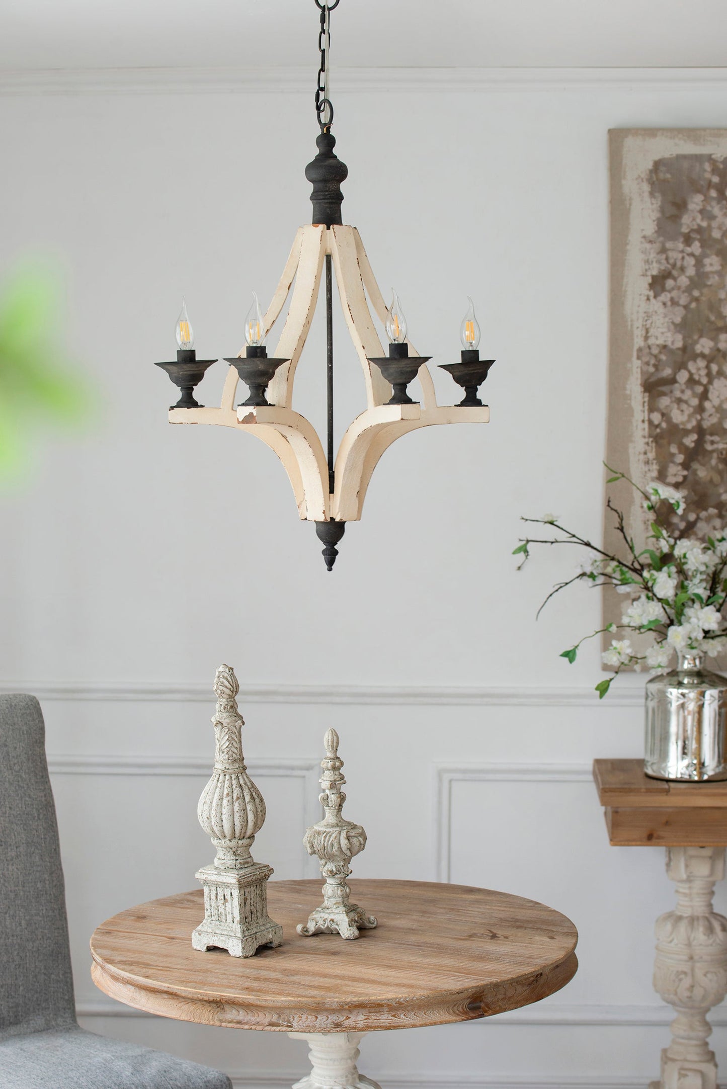 Chandelier 6-Light Wood Hanging Adjustable Chain Kitchen Dining