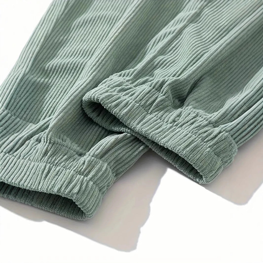 Corduroy Plus Size Mens Work Pants Ankle Tightening Trousers