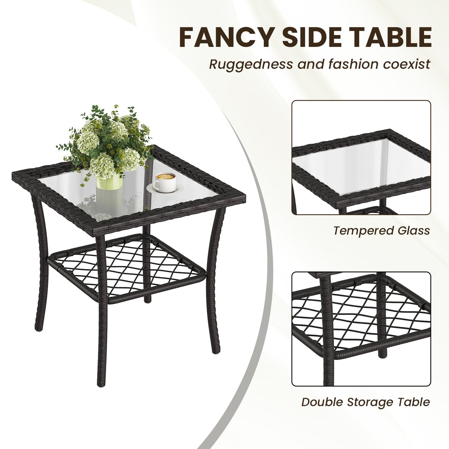 Outdoor Bistro Set Wicker Swivel Glider Navy 3-Piece