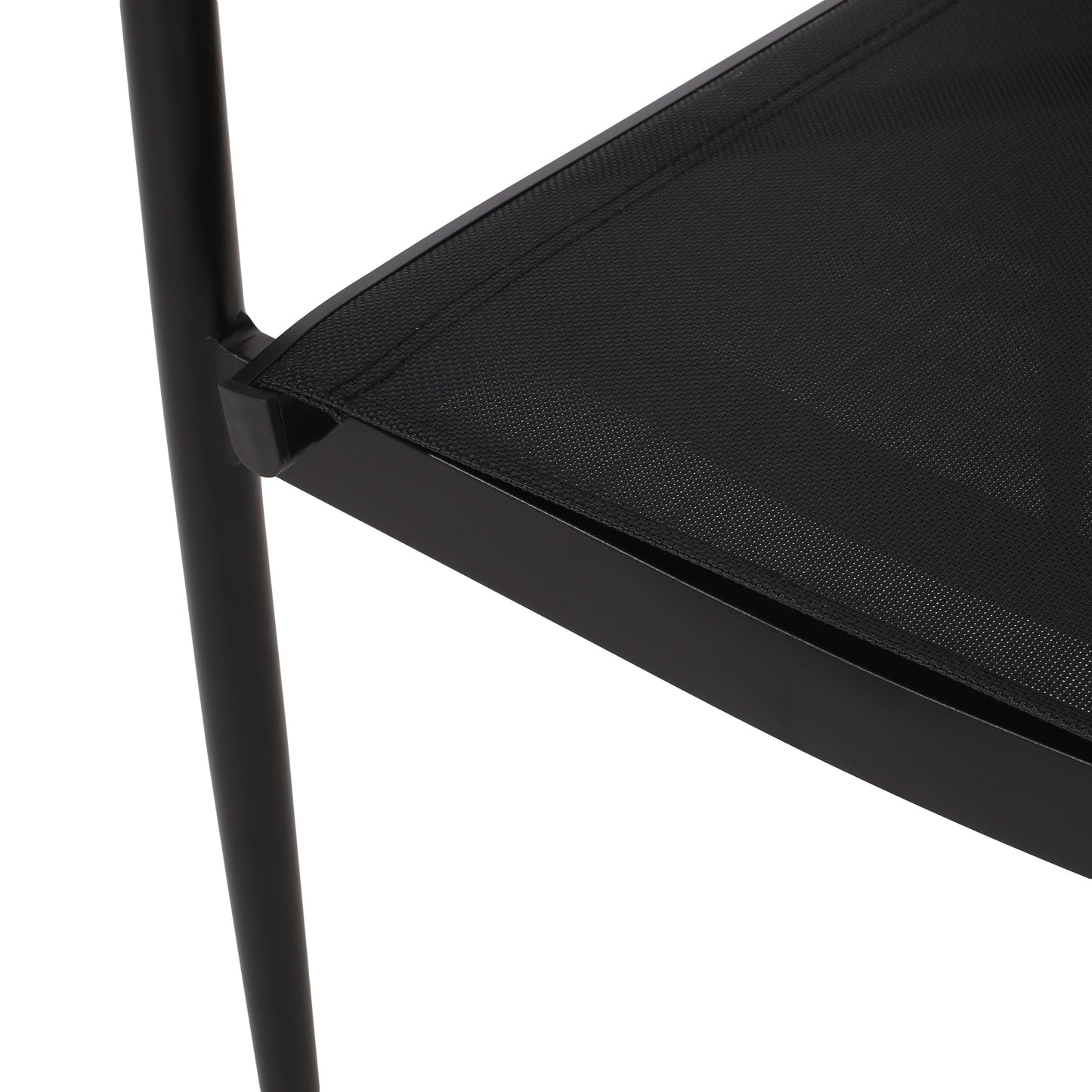 Dining Chair Outdoor Aluminum Mesh Black Natural Faux Wood Accent 22x25x36 In