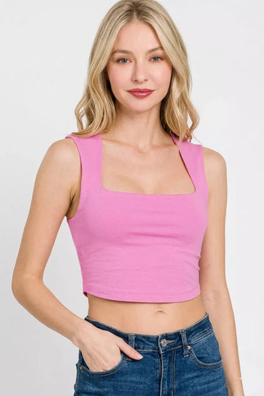 Zenana Double Layered Square Neck Cropped Tank Top