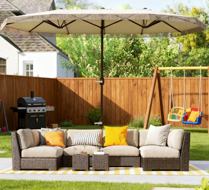 Patio Umbrella Rectangle 15 ft Crank UPF30 Cream