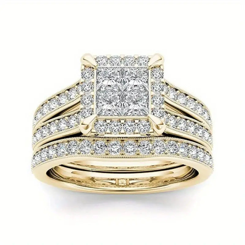 Gold-plated Zircon-inlaid Ring For Women