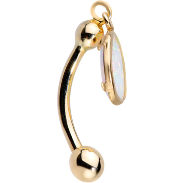 14K Gold Handcrafted White Faux Opal Reversible Dangle Belly Ring