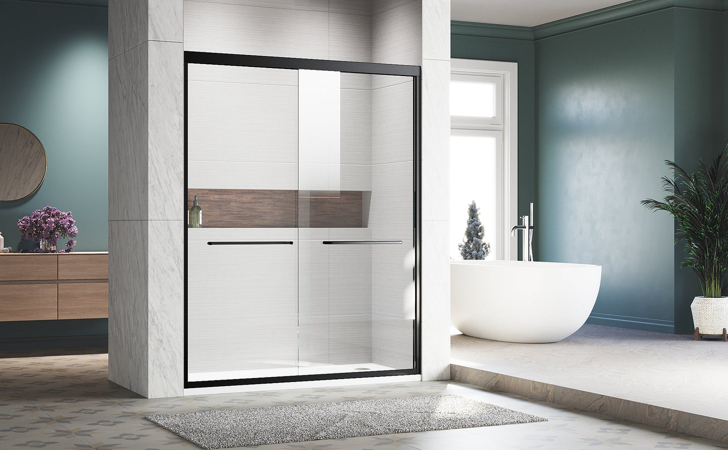 Sliding Shower Glass Door 56-60 in. W x 72 in. H, Adjustable Semi Frameless S