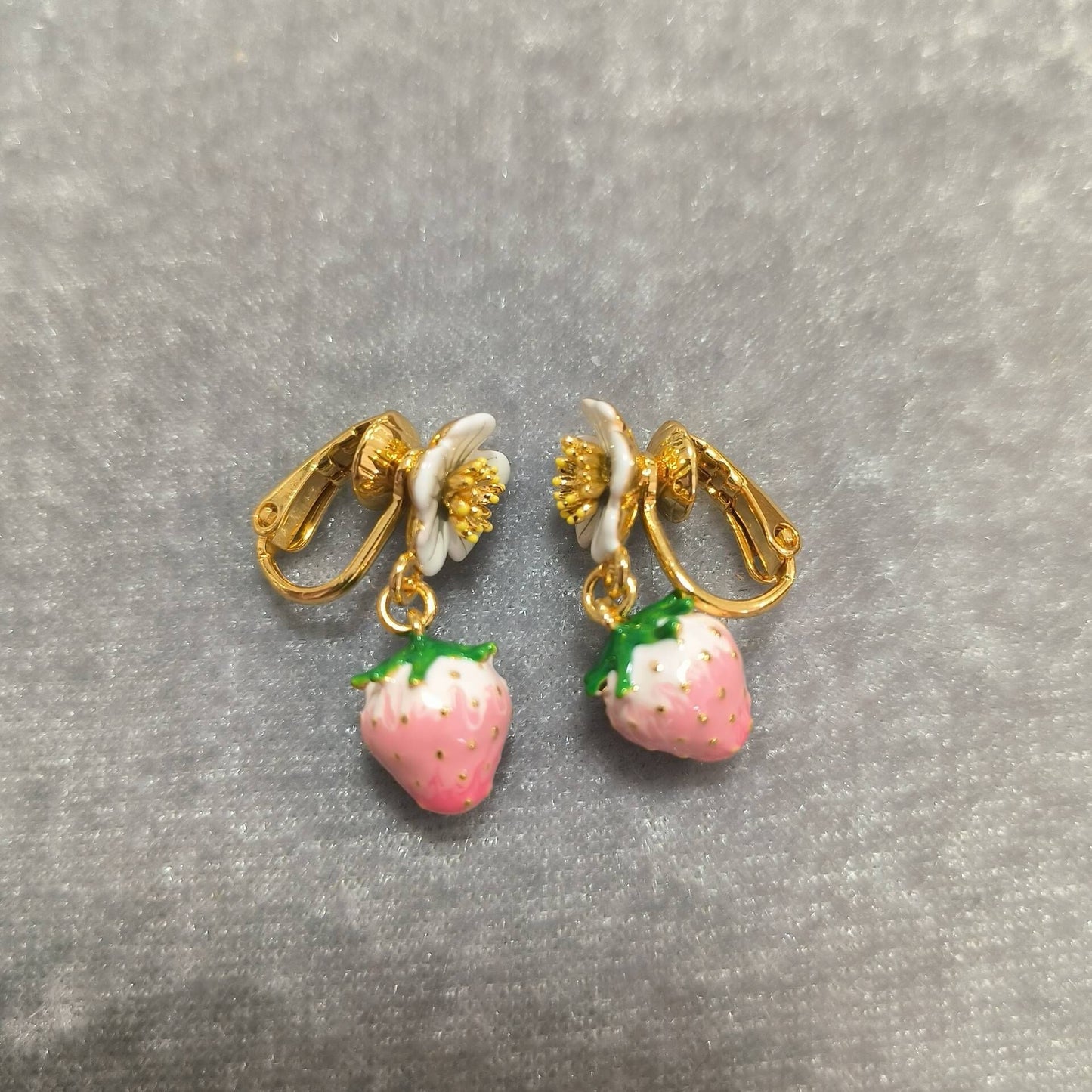 Enamel Strawberry Silver Needle Earrings For Women