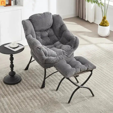 Accent Chair Lounge Gray Flannelette with Ottoman and Side Pocket