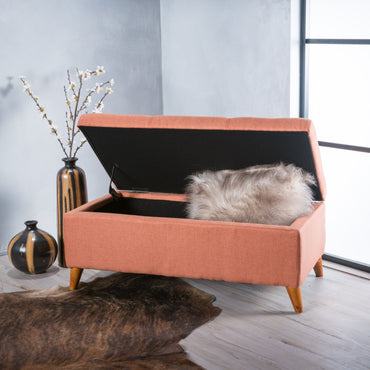 Tufted Button Storage Ottoman Bench with Hinged Lid and Solid Wood Legs