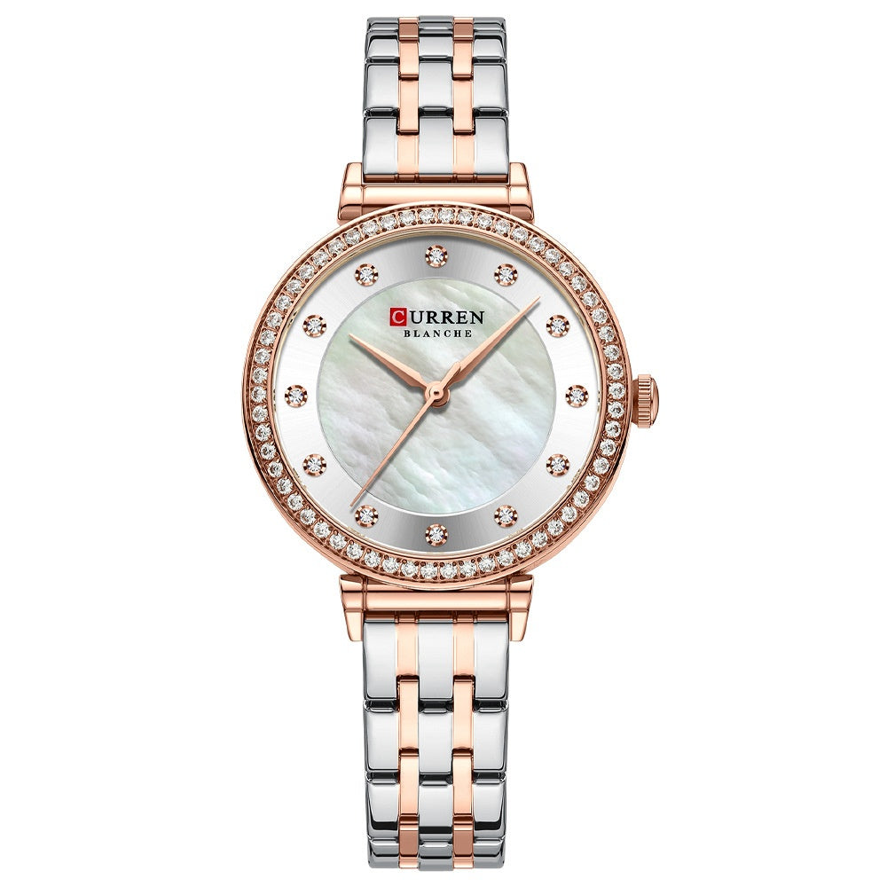 Womens Round Waterproof Ultra-thin Steel-band Watch
