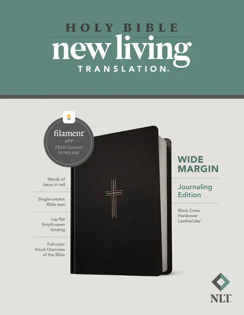 NLT Wide Margin Bible, Filament Enabled (Hardcover Leatherlike, Black Cross, Red Letter) - Imitation Leather