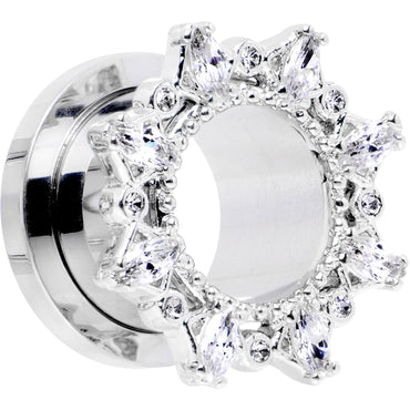 1/2 Clear Gem Flower Frame Screw Fit Tunnel Plug Set