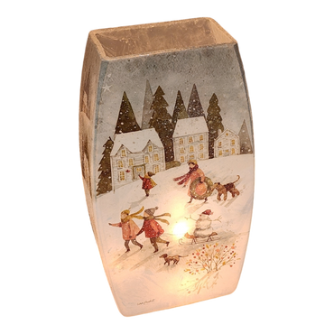 Lighted Glass Vase - Magical Winterland - Three Houses - 7¾ Inches tall