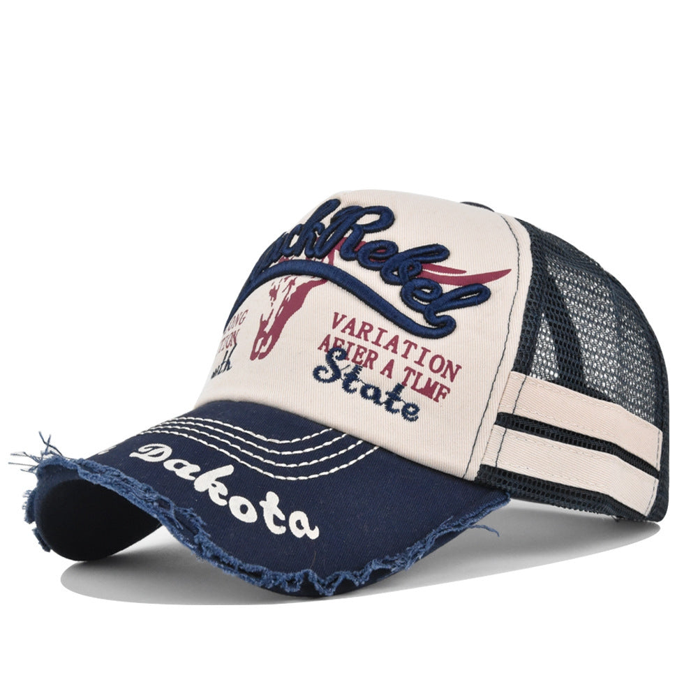 Men's And Women's Identical Baseball Cap With Embossed Bull's Head Logo, Polished Edges, Mesh Design, Trendy Fashion Style. Suitable For Parties And Travel Outfits.