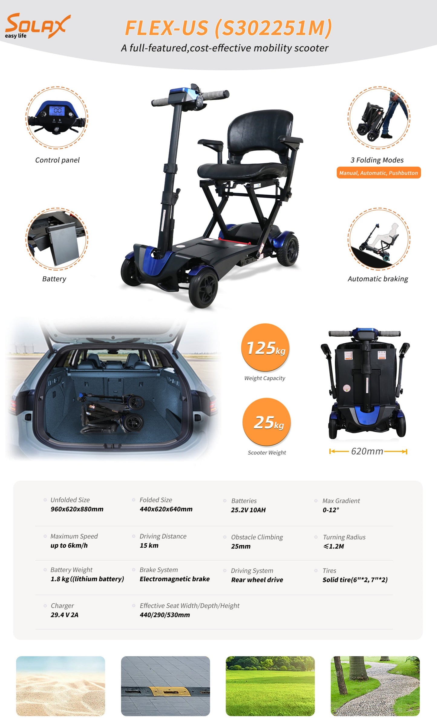 Mobility Scooter 4-Wheel Folding Blue 275 LB ABS Aluminum 37.8x24.4 In