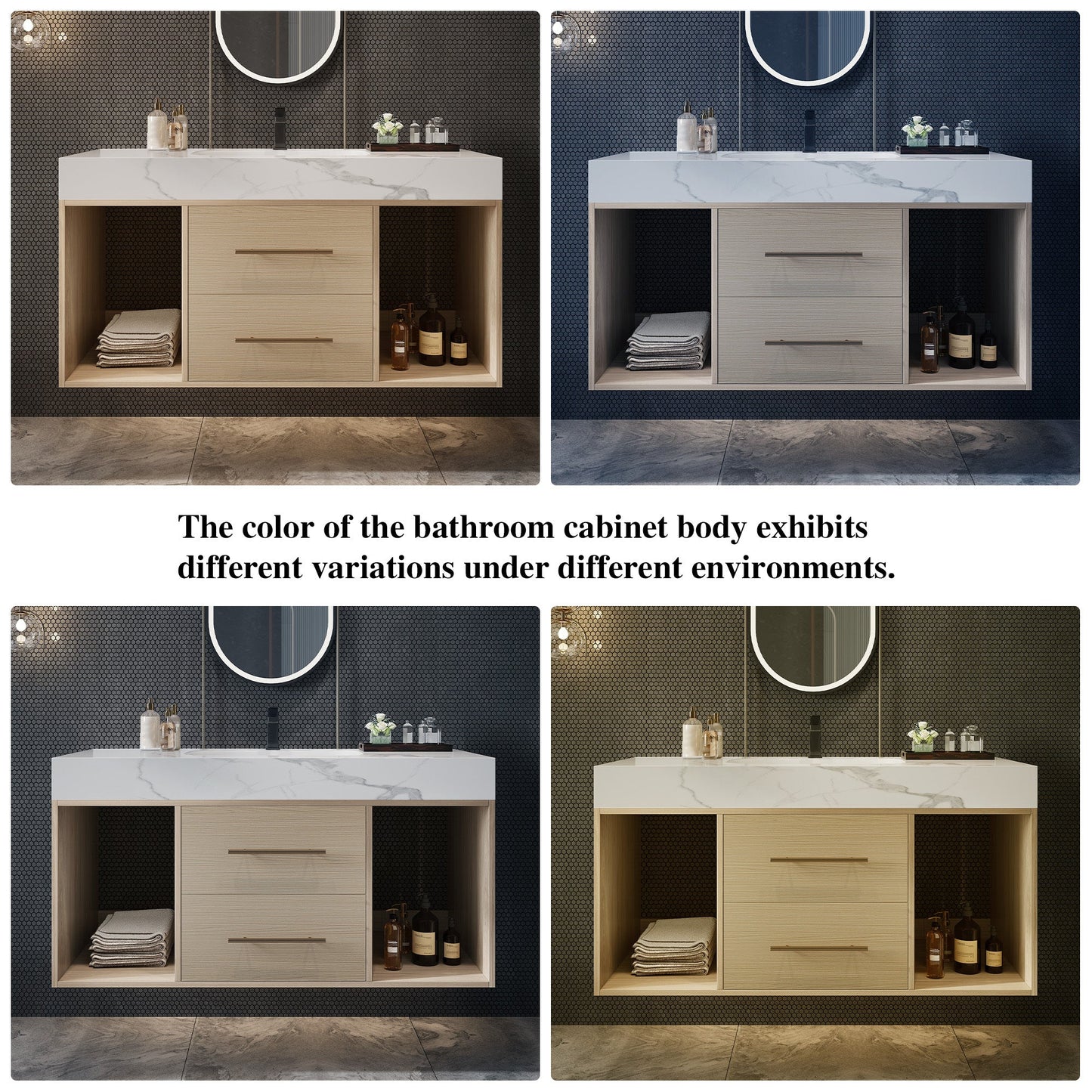 39.4'' Floating Bathroom Vanity with Ceramic Sink, 2 Soft Close Drawers