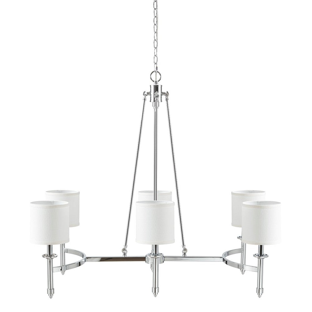 6-Light Drum Shade Chandelier | Bedford Collection Transitional Ceiling Light with Curved Frame — Chrome or Gold, 39.25" Wide