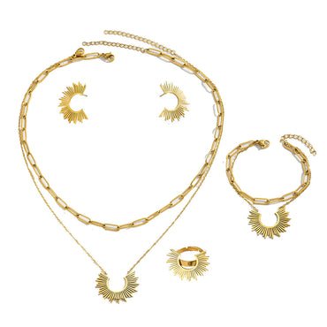 Sweet Elegant Camellia Style Minimal Women Full Jewelry Set, Niche Sunflower Design Bracelet Earrings Long Pendant Necklace Index Finger Ring Daily Accessories
