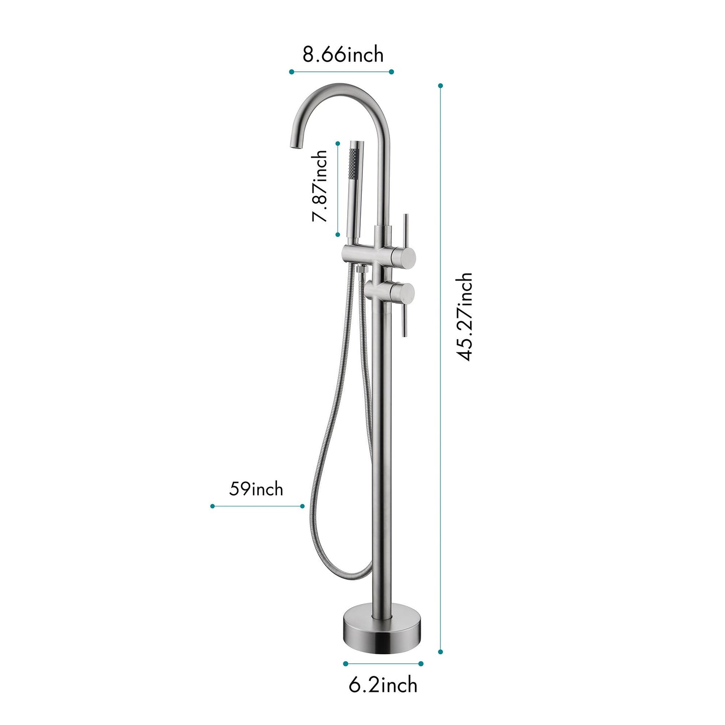Floor Mounted Tub Faucet High Flow Freestanding Tub Filler with Handheld Shower Swivel