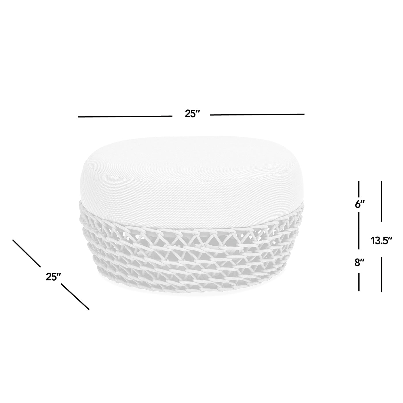 Outdoor Round Ottoman Wicker Beige Wheat Cushion 25in Foam Filled