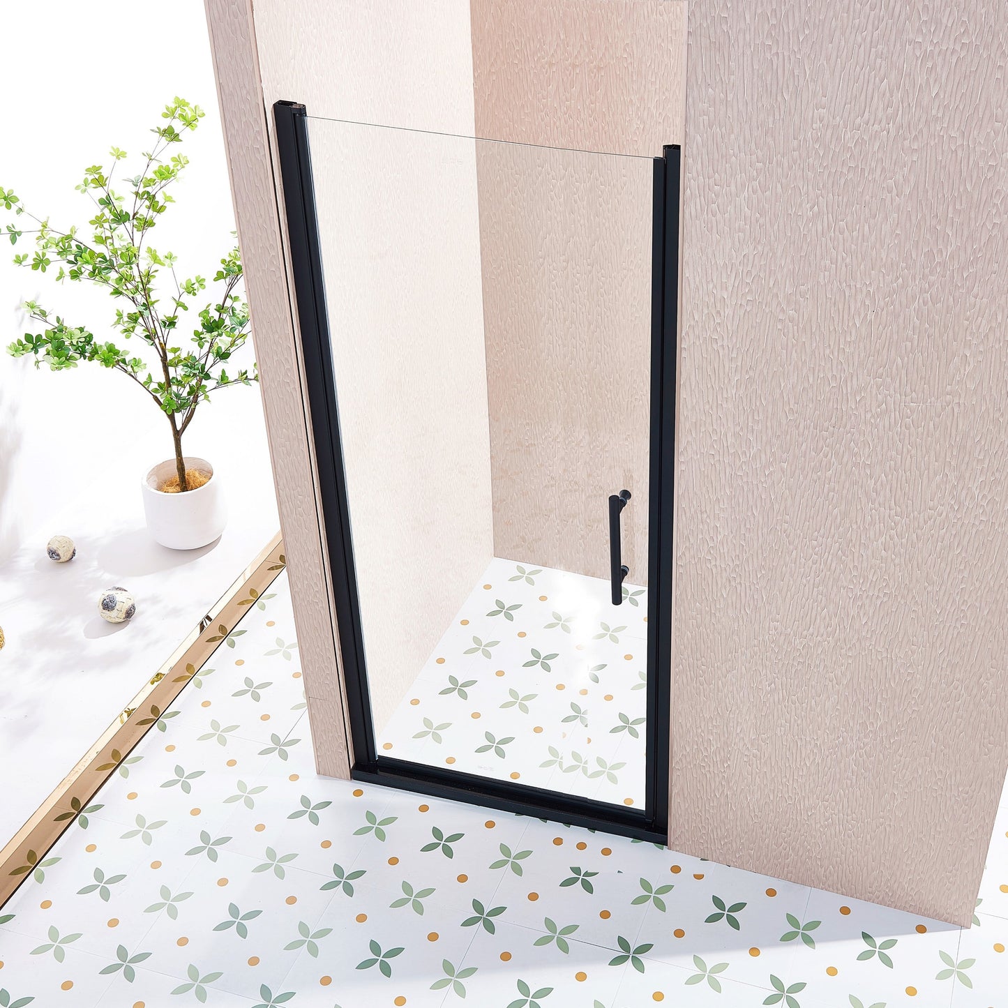 34-35.5in W x 75in H Pivot Single Swing Shower Door, Matte Black, 6mm Glass