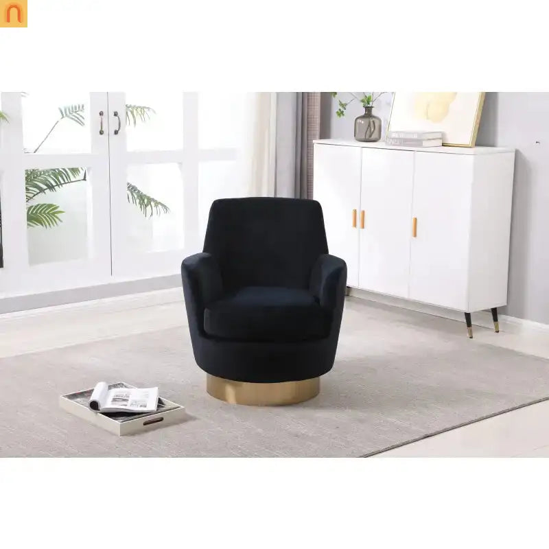 Accent Chair Barrel Swivel Velvet Charcoal Gold Base 300 lb 29in