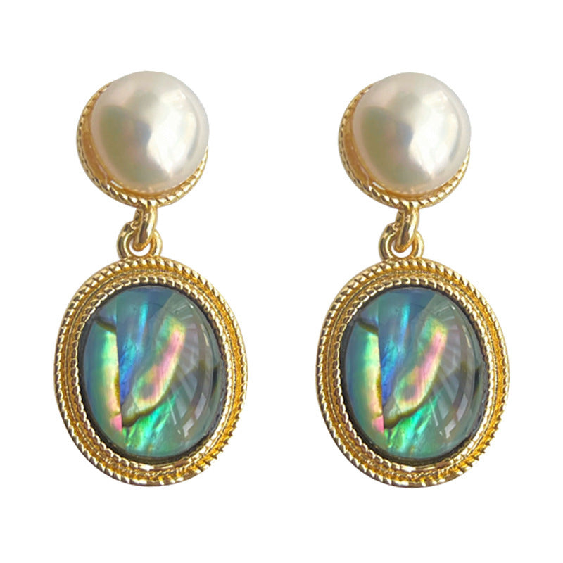 French Style Vintage Freshwater Pearl Earrings Ear Jewelry Abalone Shell Stud Earrings
