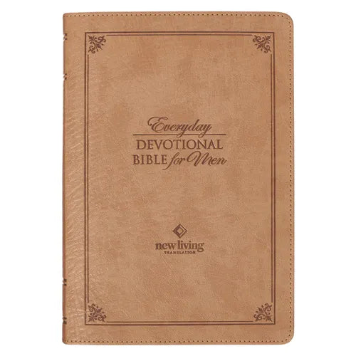 NLT Holy Bible Everyday Devotional Bible for Men New Living Translation, Vegan Leather, Tan Debossed - Leather