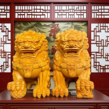 Solid Wood Carving Decorative Ornaments Of Forbidden City Lion ,Handmade,Home Lucky Mascot, Chinese Characteristic Animal Statue