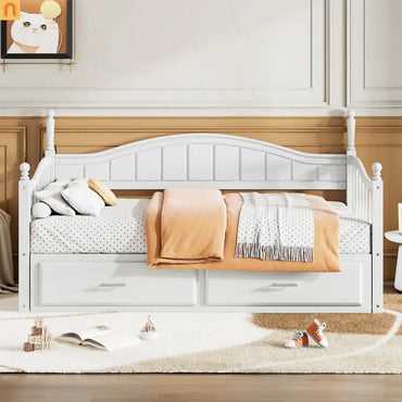 Twin Daybed Wood Frame White Storage Trundle Drawers