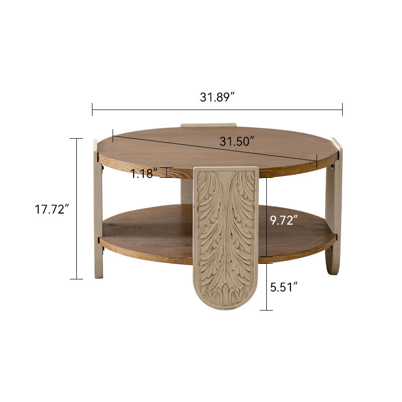 Carved Wood Coffee Table, Retro Double-Layer Storage, Palace Style, Small Spaces