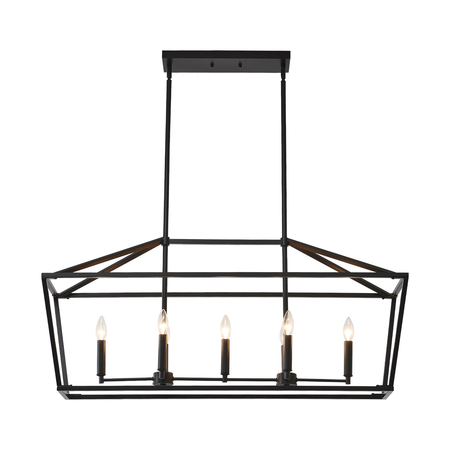 Chandelier Industrial Linear 5-Light Matte Black Metal Pendant 39 In