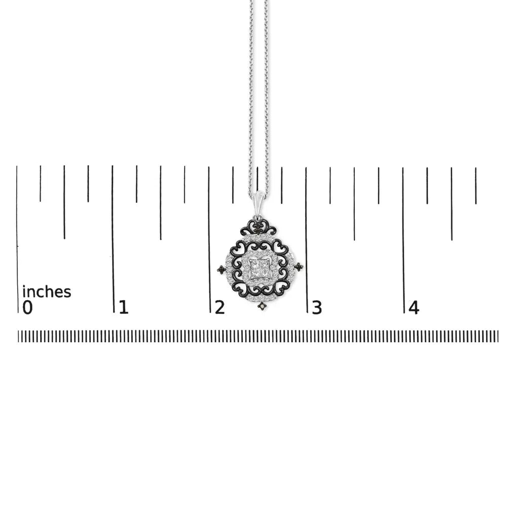 3/4 Cttw Diamond Ornate Medallion Black Rhodium Sterling Silver Necklace