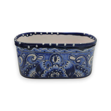 Blue and White Oval Talavera Planter | Mexican Ceramic Pot
