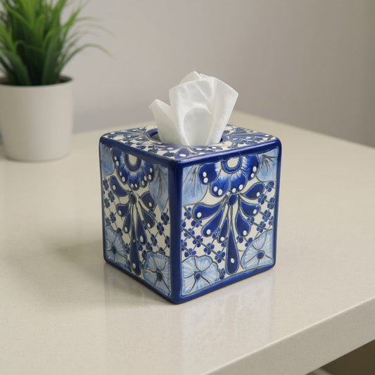 Blue & White Talavera Tissue Box | Handmade Mexican Accent