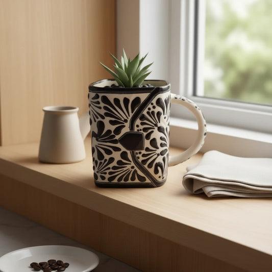 Brown & White Talavera Purse Planter | Handmade Pot