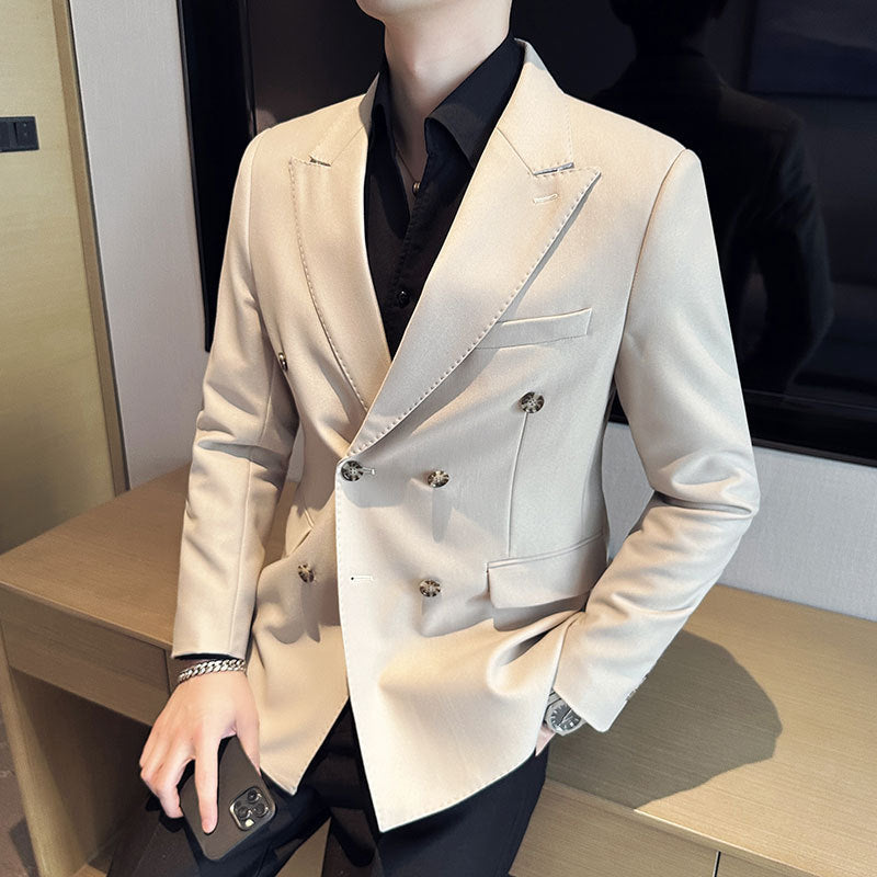 Mens White Casual Double-breasted Jacket