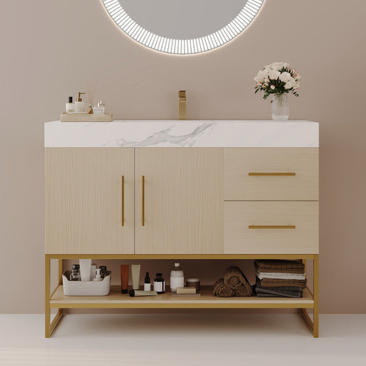 36' Modern Free-Standing Bathroom Vanity with Seamless Ceramic Sink & Sintere...