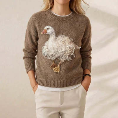 Womens Crew-Neck Sweatshirt With A Festive Pumpkin-Lantern Print