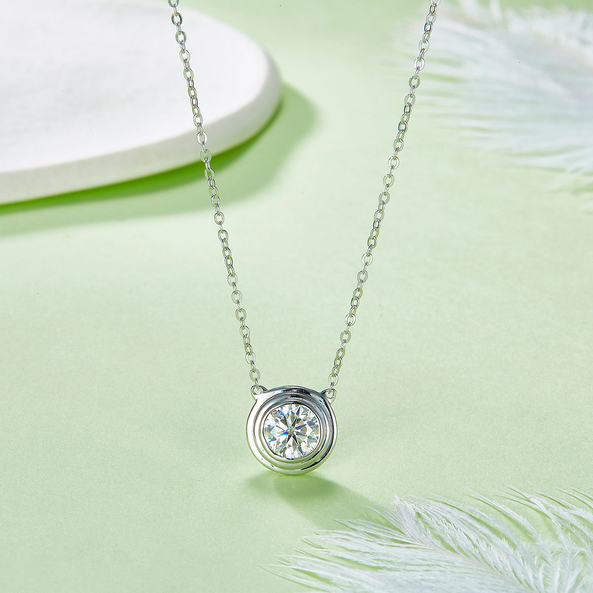 S925 Sterling Silver 1ct Moissanite Necklace, Minimalist Bezel Setting Pendant, Platinum Plated 38.5&42m Chain, Women's Jewelry Gift Box With GRA Certificate