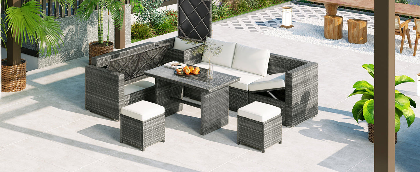 Outdoor 6-Piece All Weather PE Rattan Sofa Set, Garden Patio Wicker Sectional
