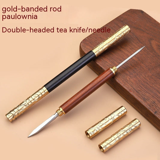 Double-headed Ruyi Golden Hoop Rod Tea Knife to Pry Copper Ebony Tea Needle