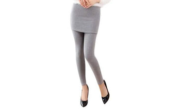 Thick Lined Leggings with Attached Skirt - Light Gray