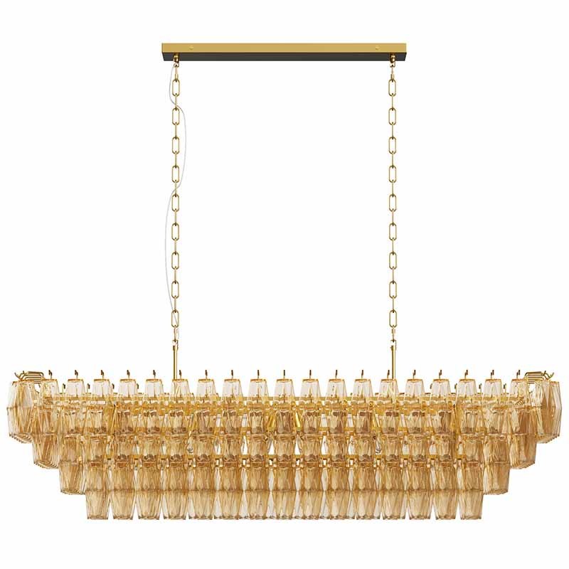 Chandelier Rectangle Gold 12-Light Smoke Glass Modern Living Room 54 In