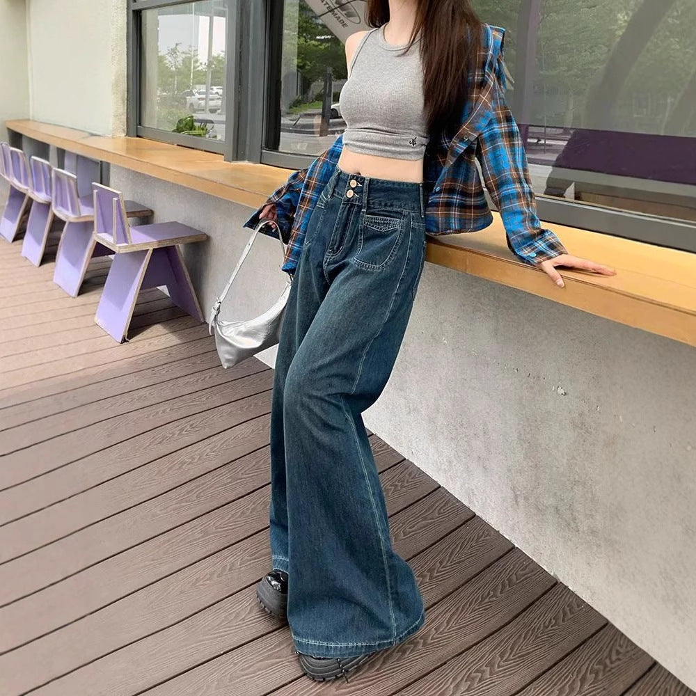 Womens Dark Blue Straight-leg Jeans
