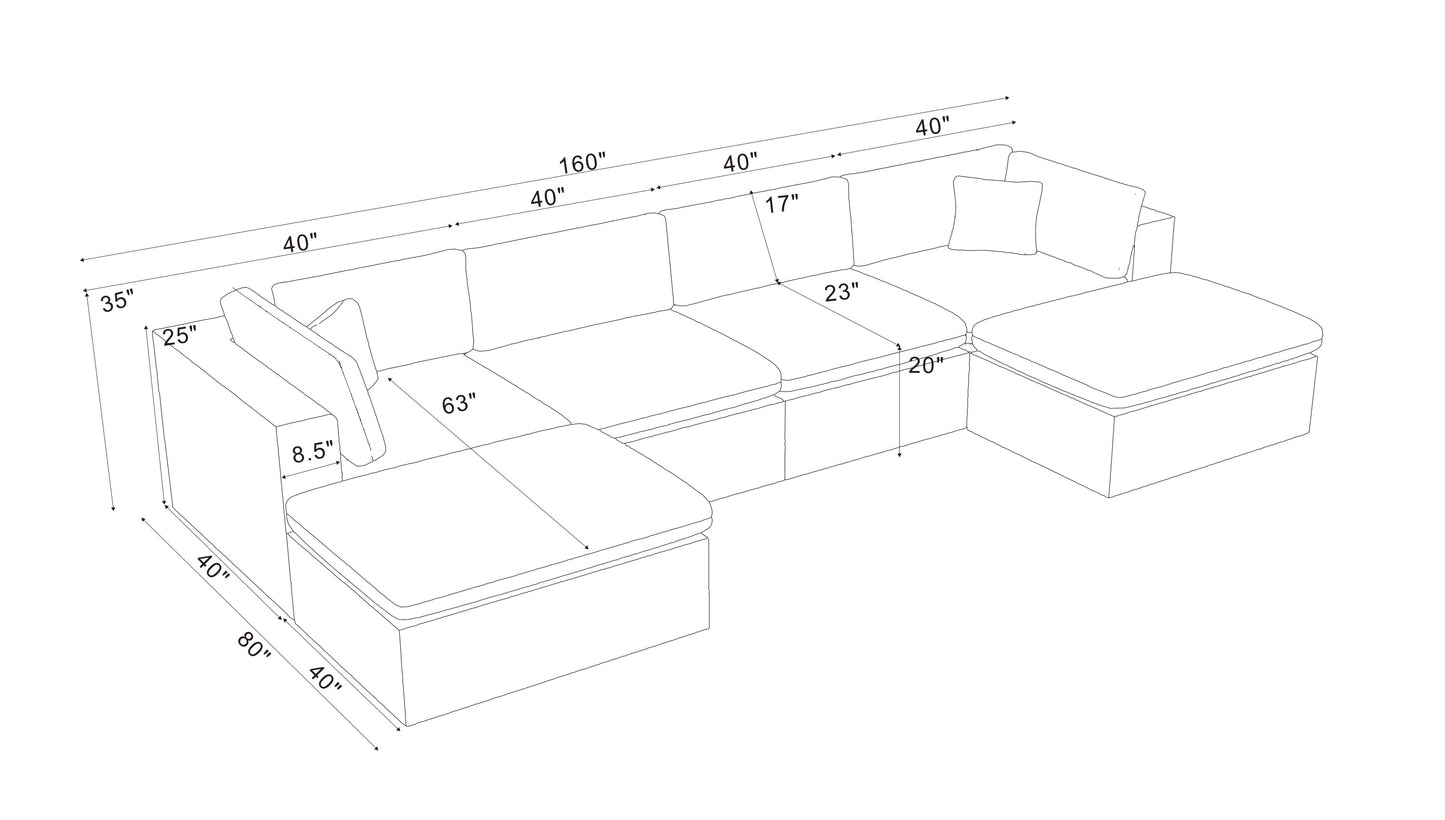 Sectional Sofa Modular Polyester 6 Seat 160