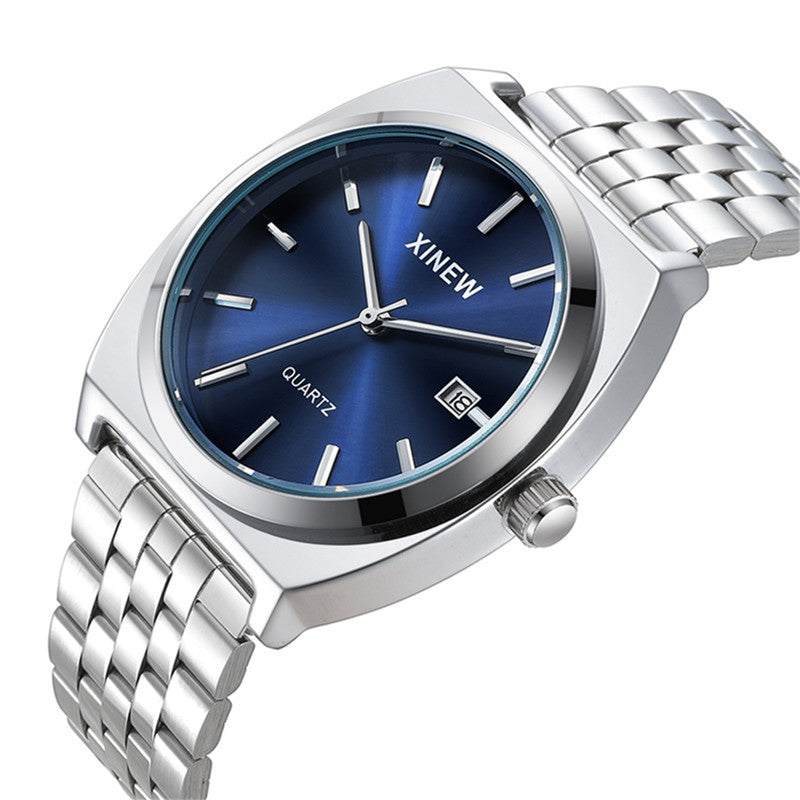 Student-style Fashionable Stainless Steel Strap Calendar Quartz Mens Watch